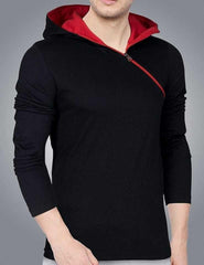 Cotton Blend Solid Full Sleeves Hooded T-Shirt